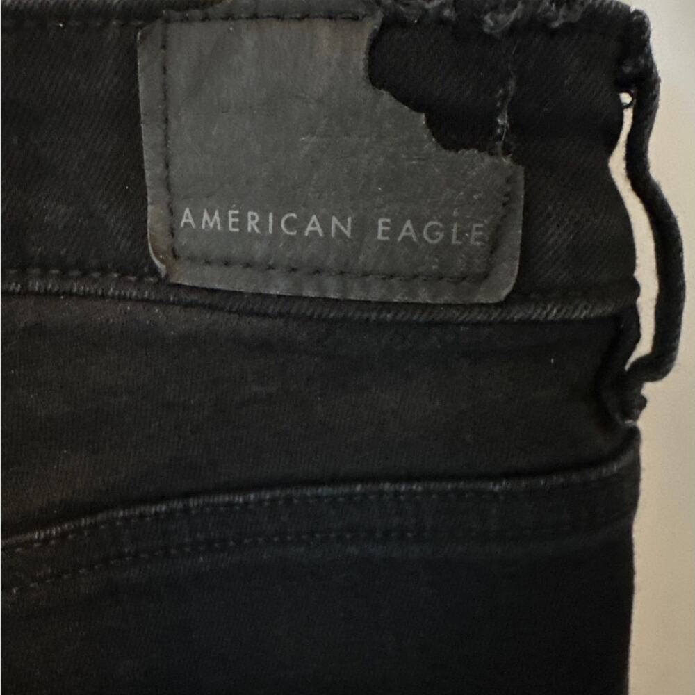 American Eagle Super High Rise Jegging Jeans Black Distressed Stretch Size 8 - Picture 8 of 11